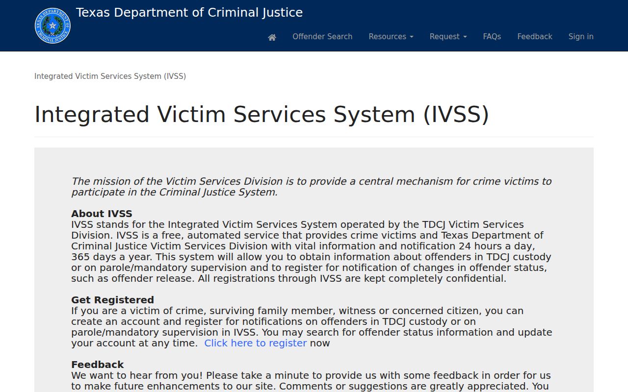 TDCJ victim notification route following a Refugio County arrest case