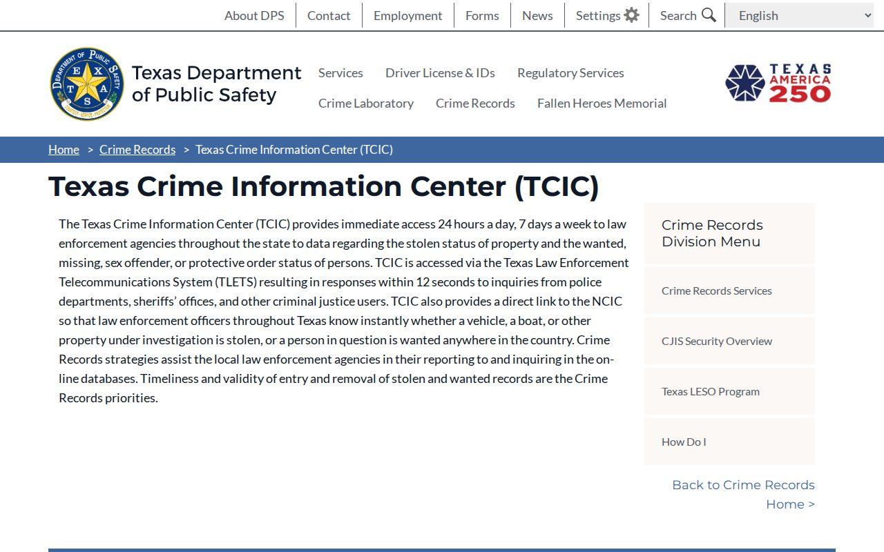 Texas Crime Information Center role in Refugio County arrest information