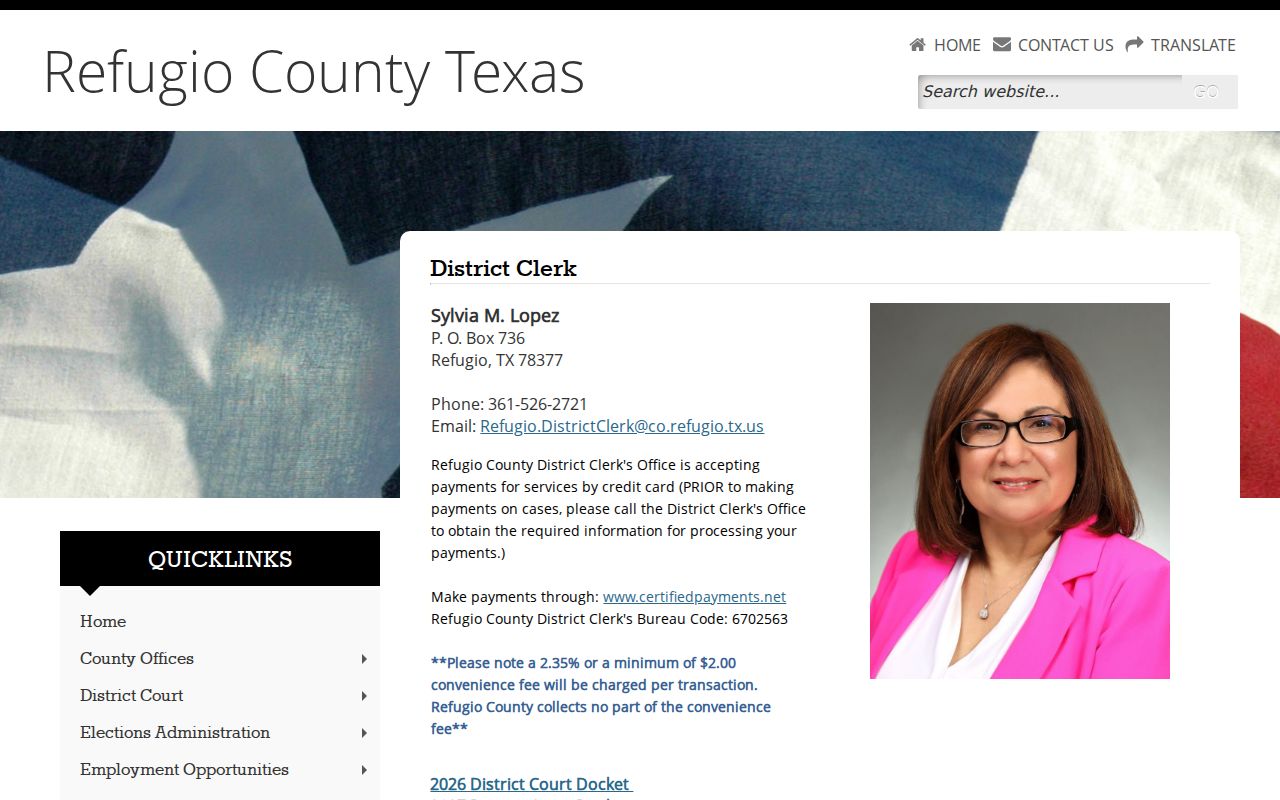 Refugio County criminal court case District Clerk docket page