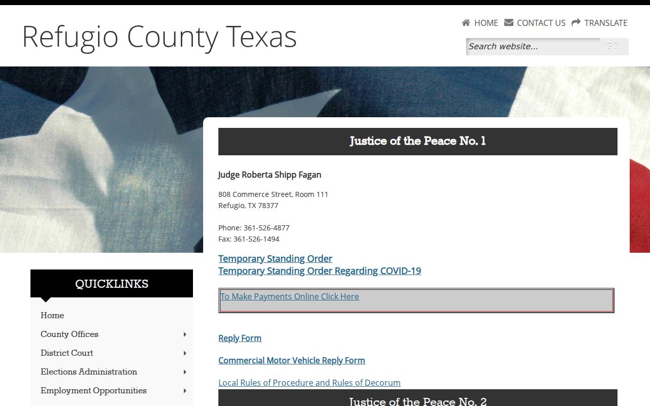 Refugio County criminal court case Justice of the Peace page