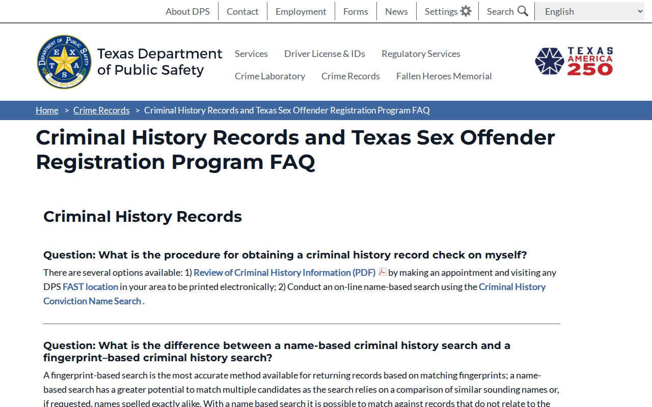 Refugio County criminal record DPS search limits and definitions