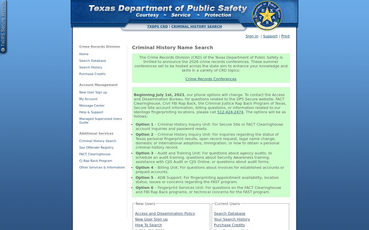 Refugio County criminal history DPS conviction name search