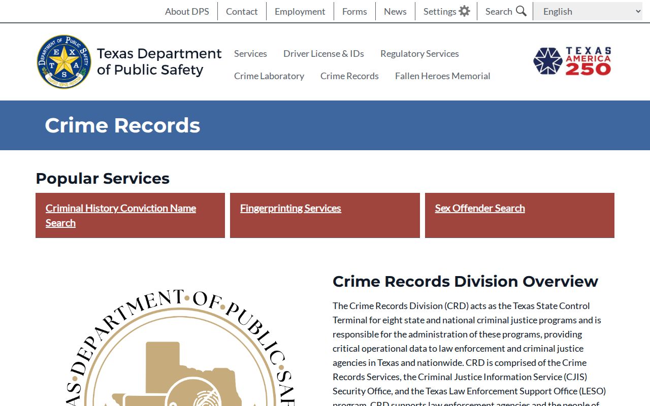 Refugio County criminal record search through Texas DPS Crime Records