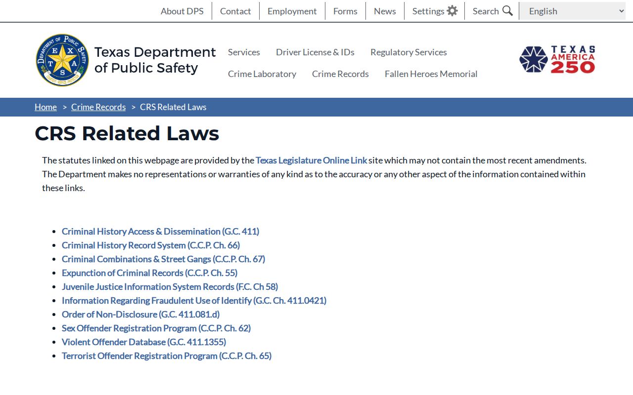 Official laws governing Refugio County sex offender registry information