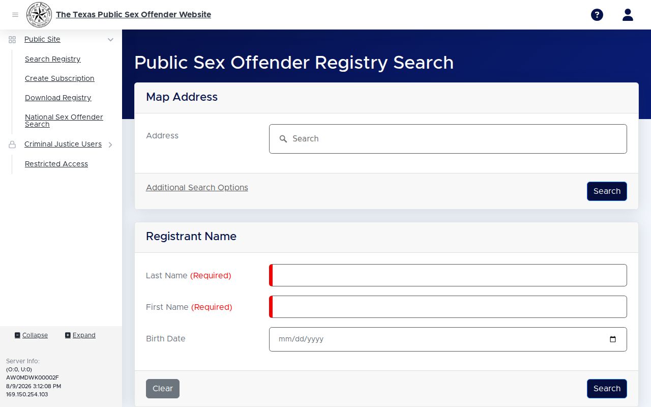Refugio County sex offender search on the Texas public registry